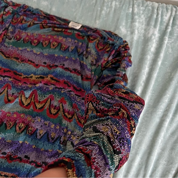 MISSONI 80S MULTICOLOR SILK JERSEY RUCHED SLEEVE DRESS - Picture 3 of 7